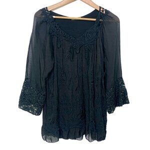 Beyond Capri Embroidered Beaded Lace Boho Tunic Blouse